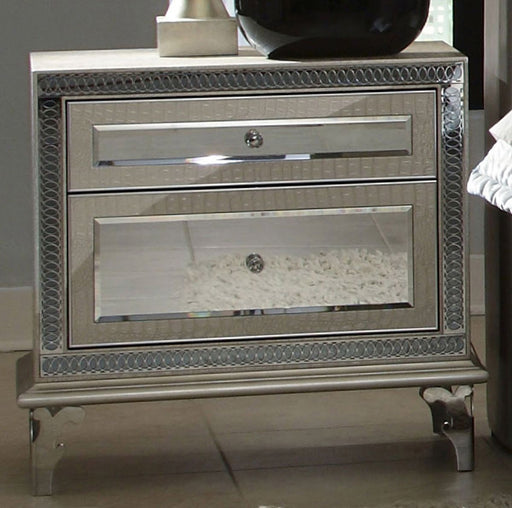 AICO Hollywood Swank Upholstered Nightstand in Crystal Croc - Furniture Land (Milwaukee, WI)