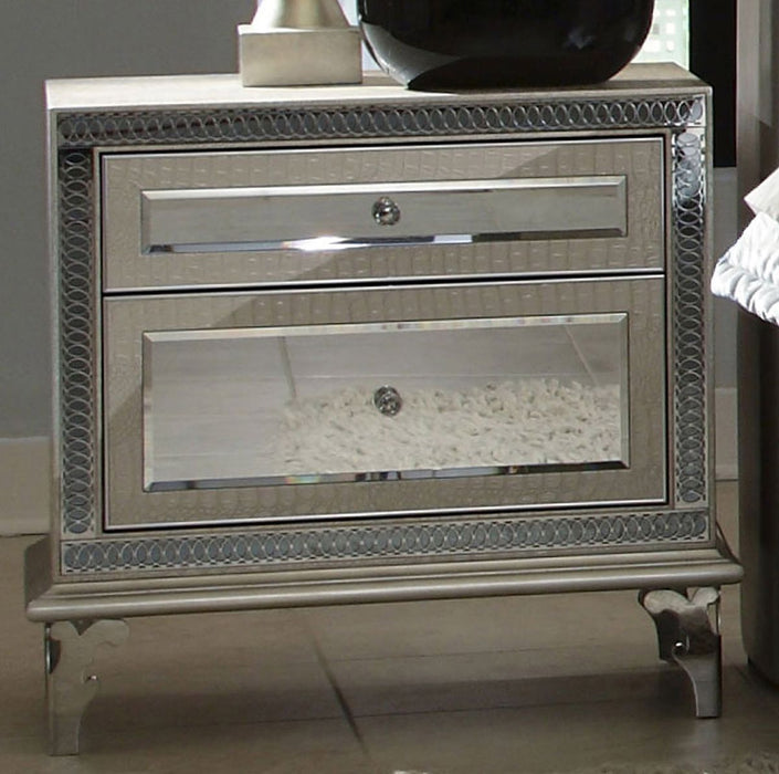 AICO Hollywood Swank Upholstered Nightstand in Crystal Croc - Furniture Land (Milwaukee, WI)