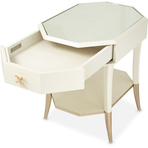 AICO La Rachelle Octagonal End Table w/ Drawer in Medium Champagne - Furniture Land (Milwaukee, WI)