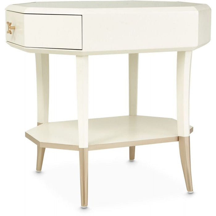 AICO La Rachelle Octagonal End Table w/ Drawer in Medium Champagne - Furniture Land (Milwaukee, WI)