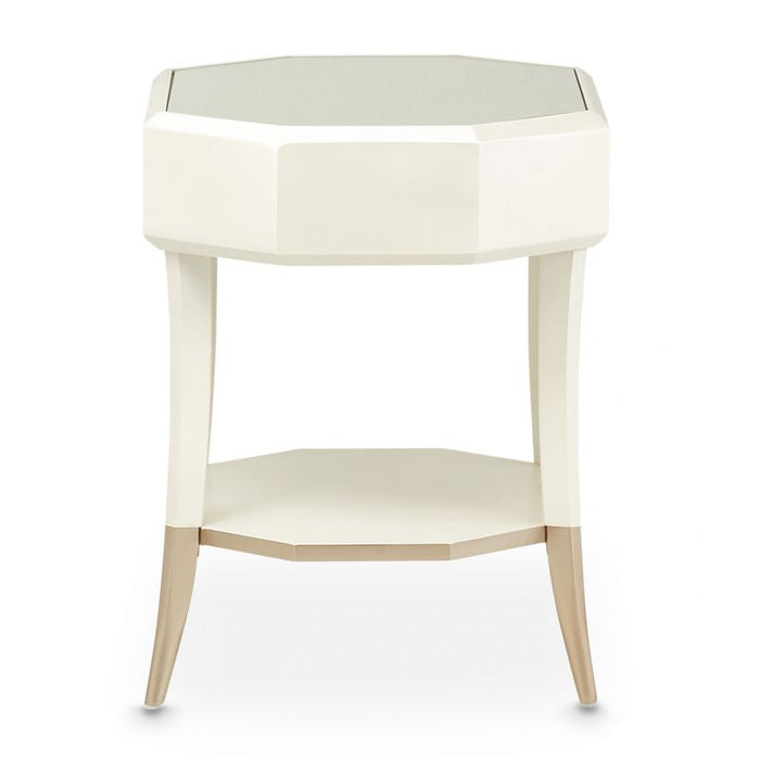 AICO La Rachelle Octagonal End Table w/ Drawer in Medium Champagne - Furniture Land (Milwaukee, WI)