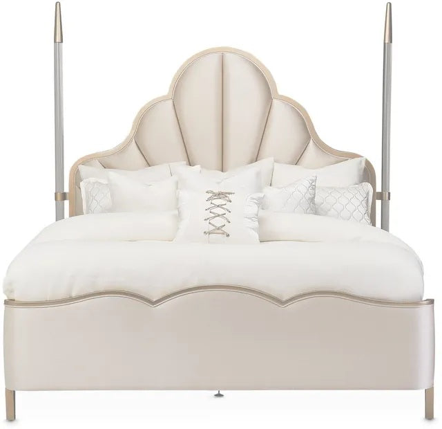 AICO Malibu Crest Queen Scalloped Poster Bed in Chardonnay - Furniture Land (Milwaukee, WI)