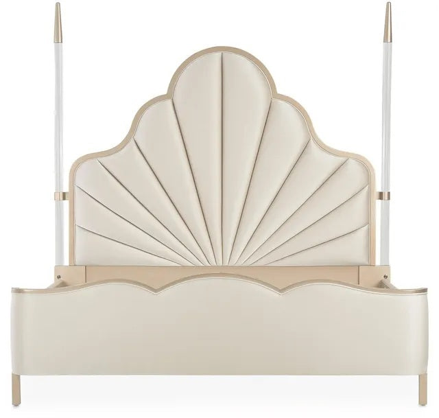AICO Malibu Crest Queen Scalloped Poster Bed in Chardonnay - Furniture Land (Milwaukee, WI)