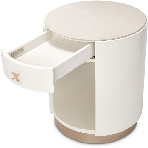 AICO La Rachelle Round End Table w/ Marble Top in Medium Champagne - Furniture Land (Milwaukee, WI)