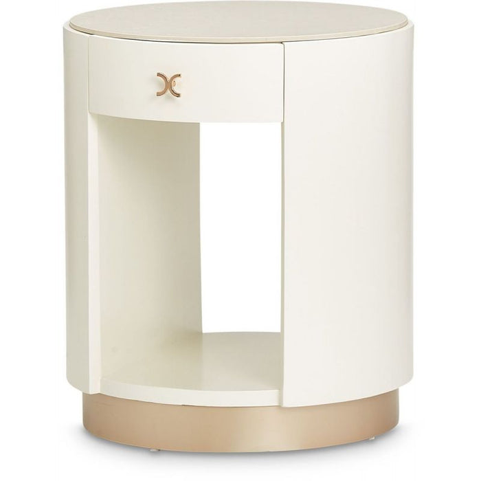 AICO La Rachelle Round End Table w/ Marble Top in Medium Champagne - Furniture Land (Milwaukee, WI)