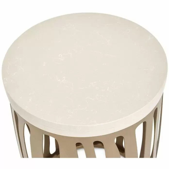 AICO La Rachelle Round Chair Side Table w/ Metal Base in Medium Champagne - Furniture Land (Milwaukee, WI)