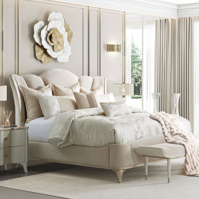 AICO Furniture La Marisia California King Upholstered Platform Bed in Creamy Pearl - Furniture Land (Milwaukee, WI)