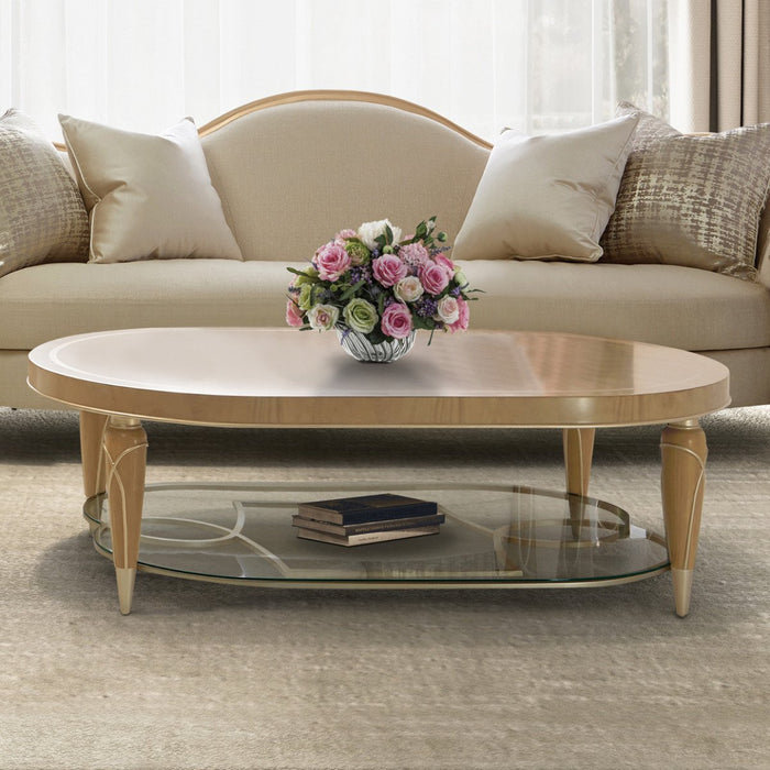 AICO Villa Cherie Oval Cocktail Table in Caramel - Furniture Land (Milwaukee, WI)